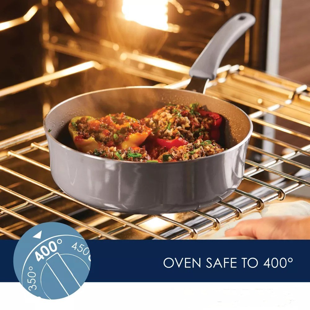 Cook + Create Aluminum Nonstick Saute Pan with Lid 3qt Gray Doba